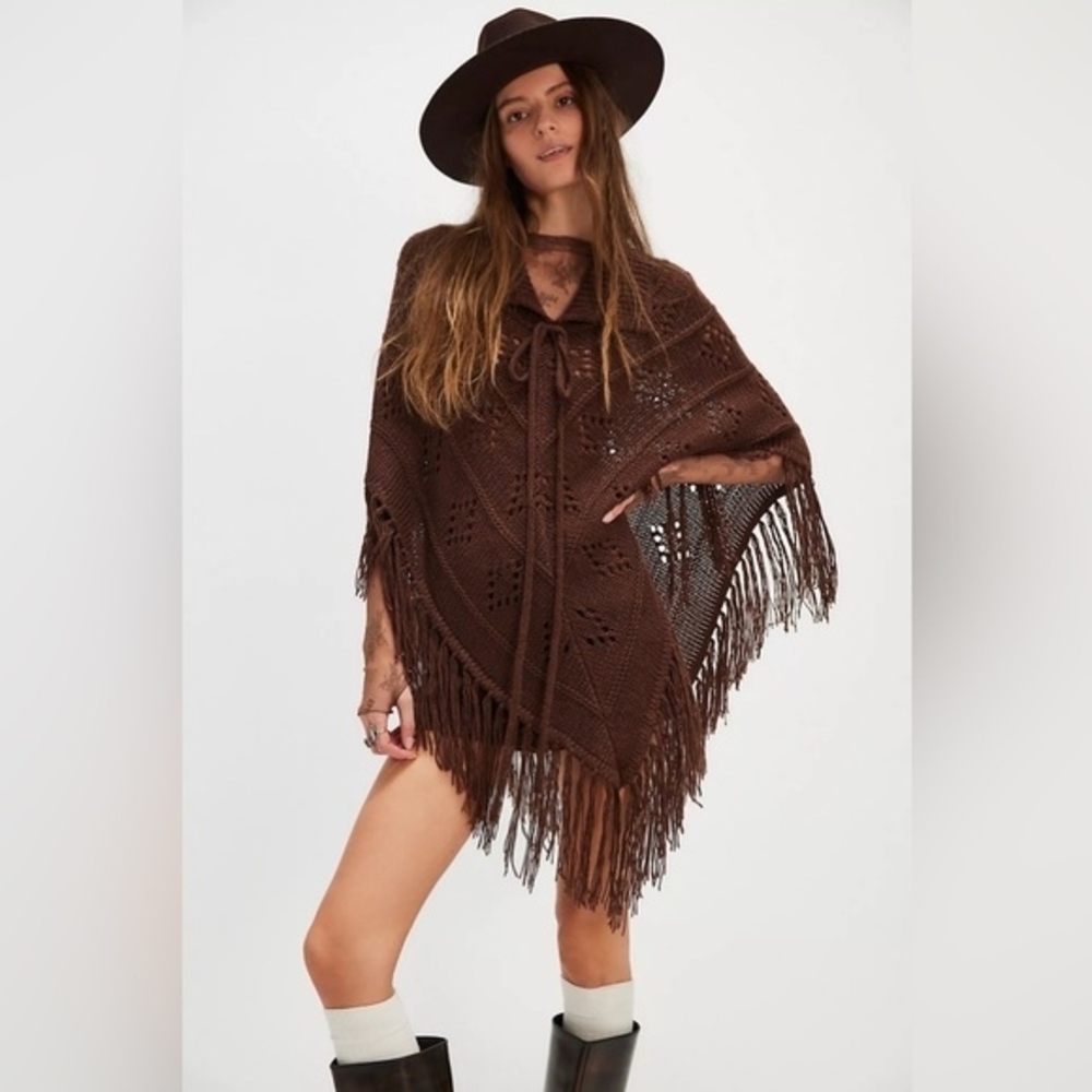 Free People Eyelet Poncho - Chocolate Brown